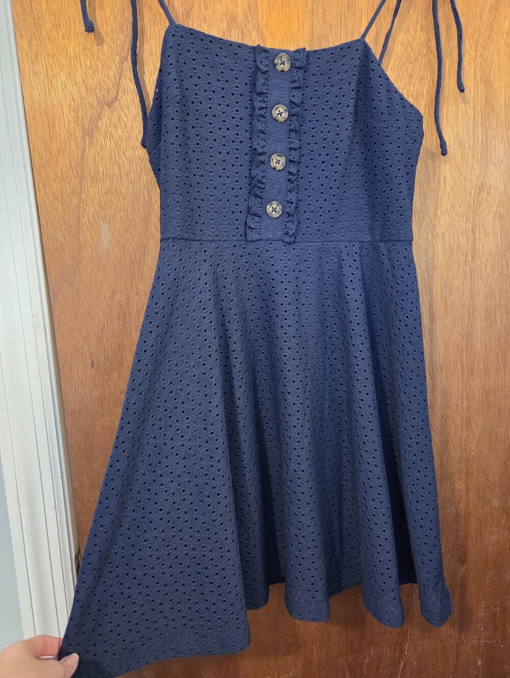 NWT Speechless Navy Blue Eyelet Fit & Flare Mini Dress Tie Straps Small